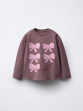 Printed sparkly bow long sleeve tee